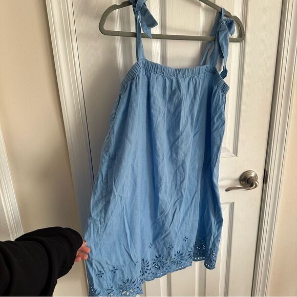 J.Crew Blue Tie Shoulder Eyelet Dress Size Medium - Picture 3 of 10